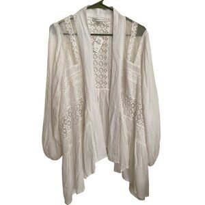 Neiman Marcus White Lace Embroidered Cardigan Cottagecore L Boho Balloon Sleeves